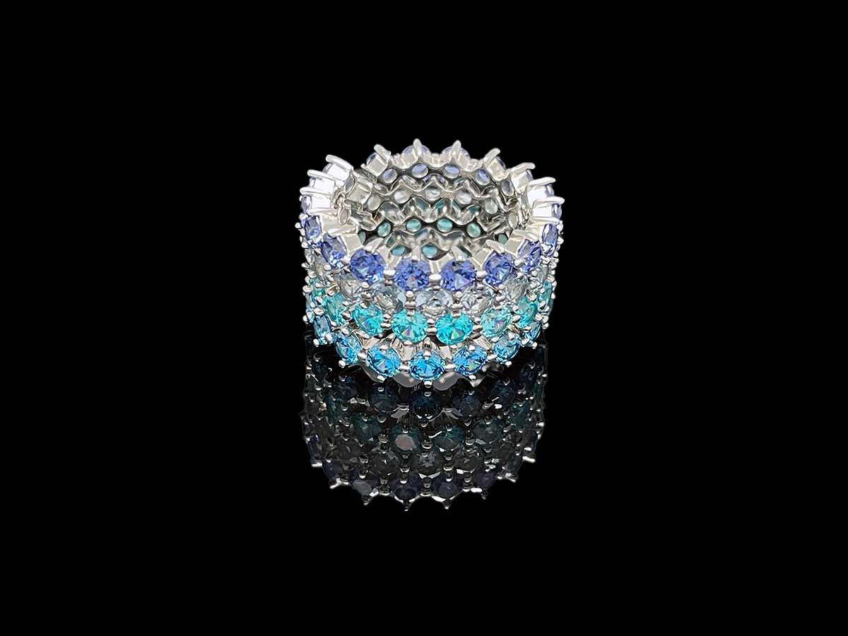 4prong Compass Layered Ring Blue