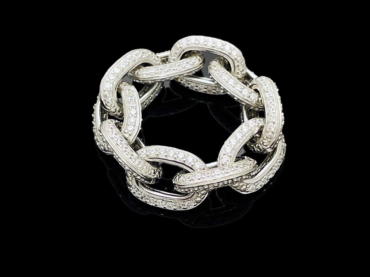 Iced Edge Oval Chain Ring Sterling Silver