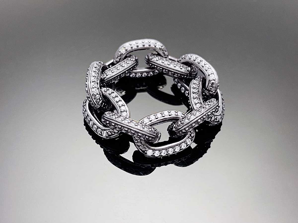 Iced Edge Oval Chain Ring Sterling Silver