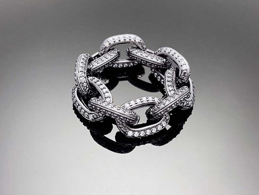 Iced Edge Oval Chain Ring Sterling Silver