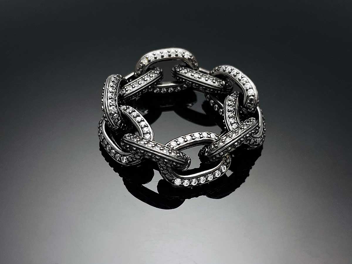 Iced Edge Oval Chain Ring Sterling Silver