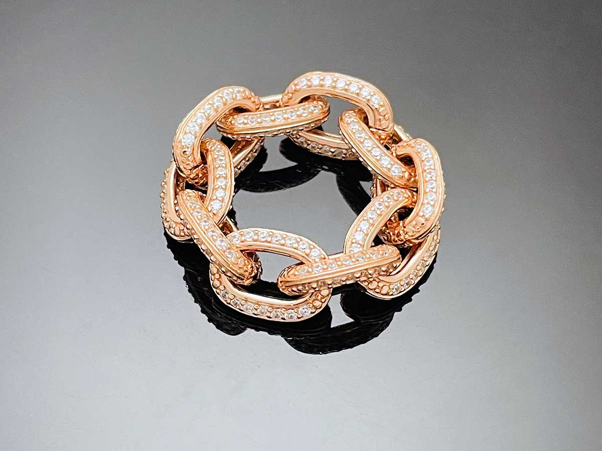 Iced Edge Oval Chain Ring Sterling Silver