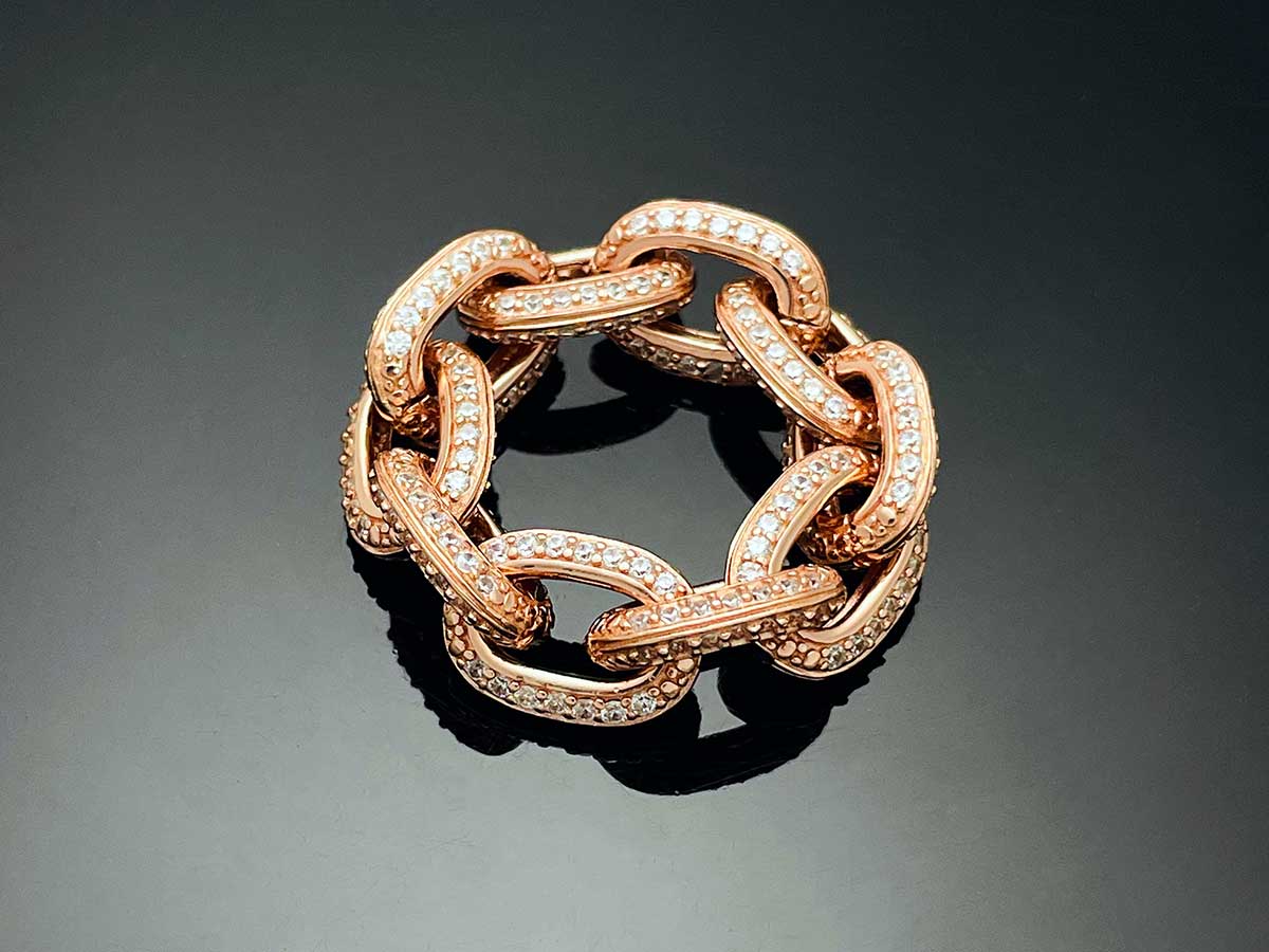Iced Edge Oval Chain Ring Sterling Silver