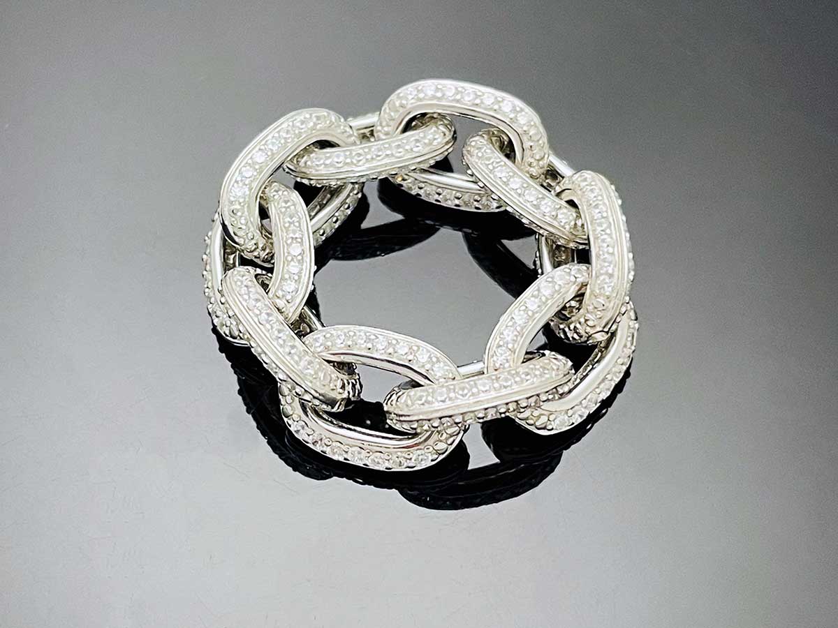 Iced Edge Oval Chain Ring Sterling Silver