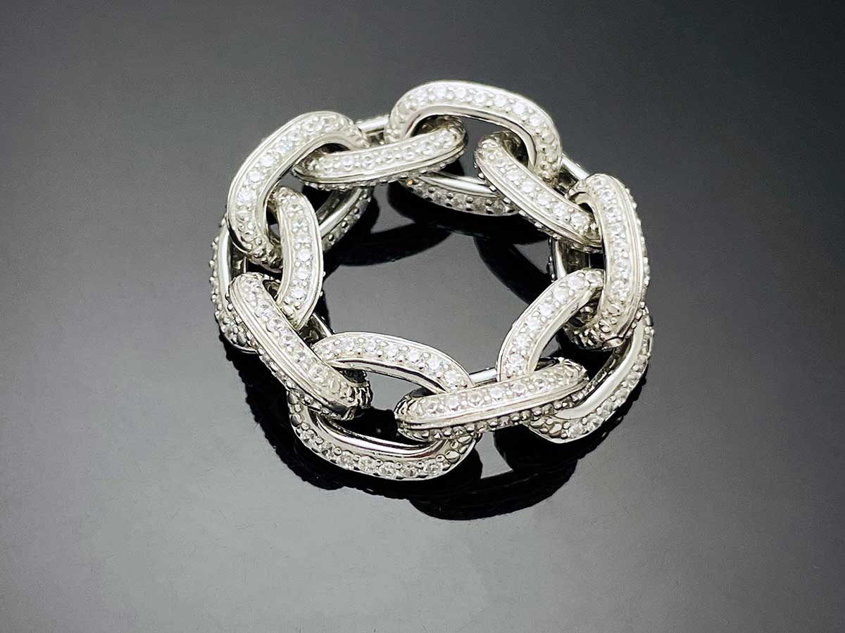 Iced Edge Oval Chain Ring Sterling Silver