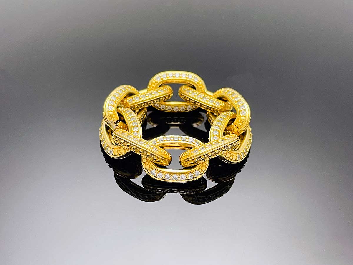 Iced Edge Oval Chain Ring Sterling Silver