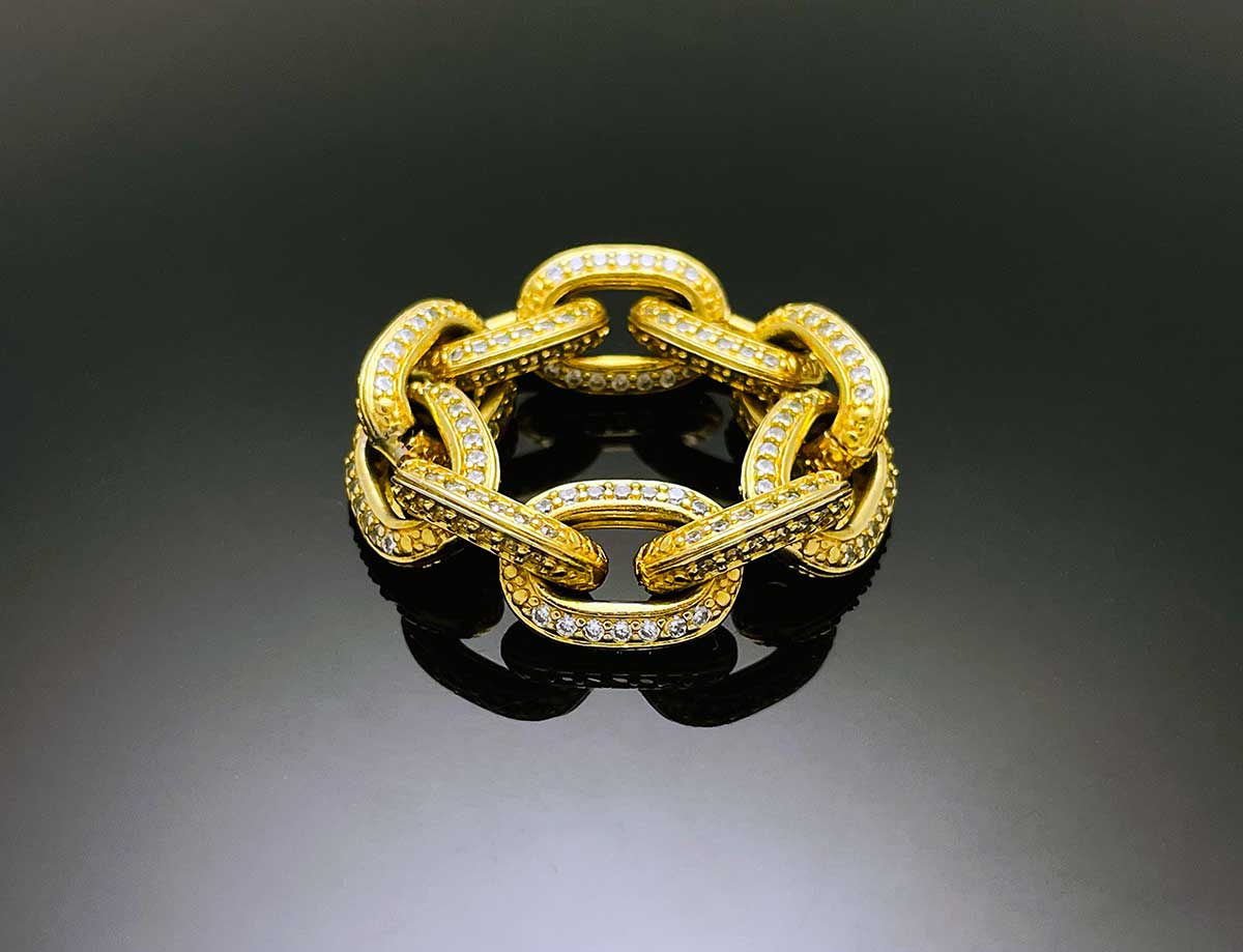 Iced Edge Oval Chain Ring Sterling Silver