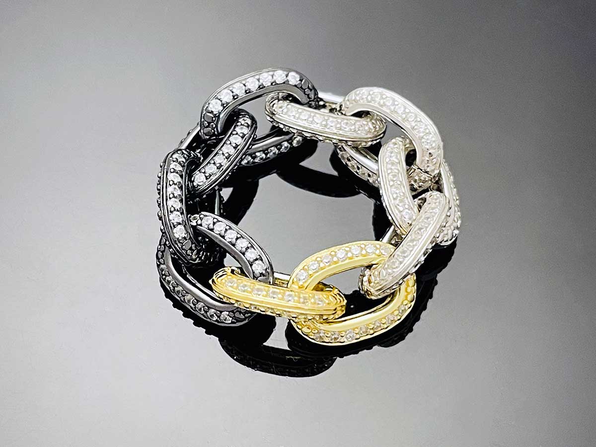 Iced Edge Oval Chain Ring Sterling Silver