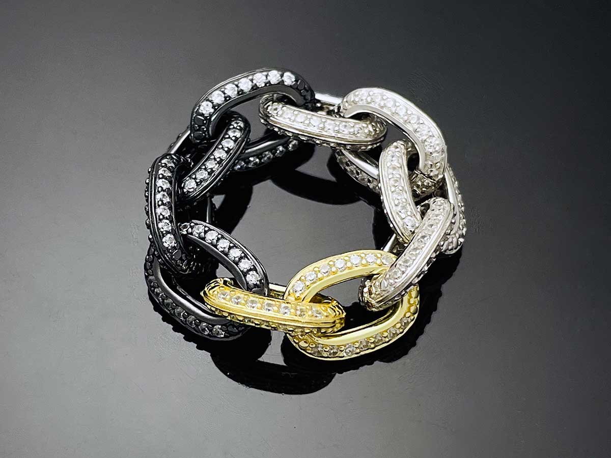 Iced Edge Oval Chain Ring Sterling Silver