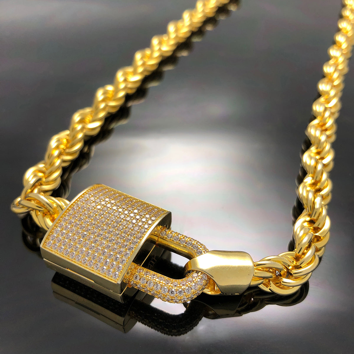 Rope Chain with Iced Lock Necklace 8mm