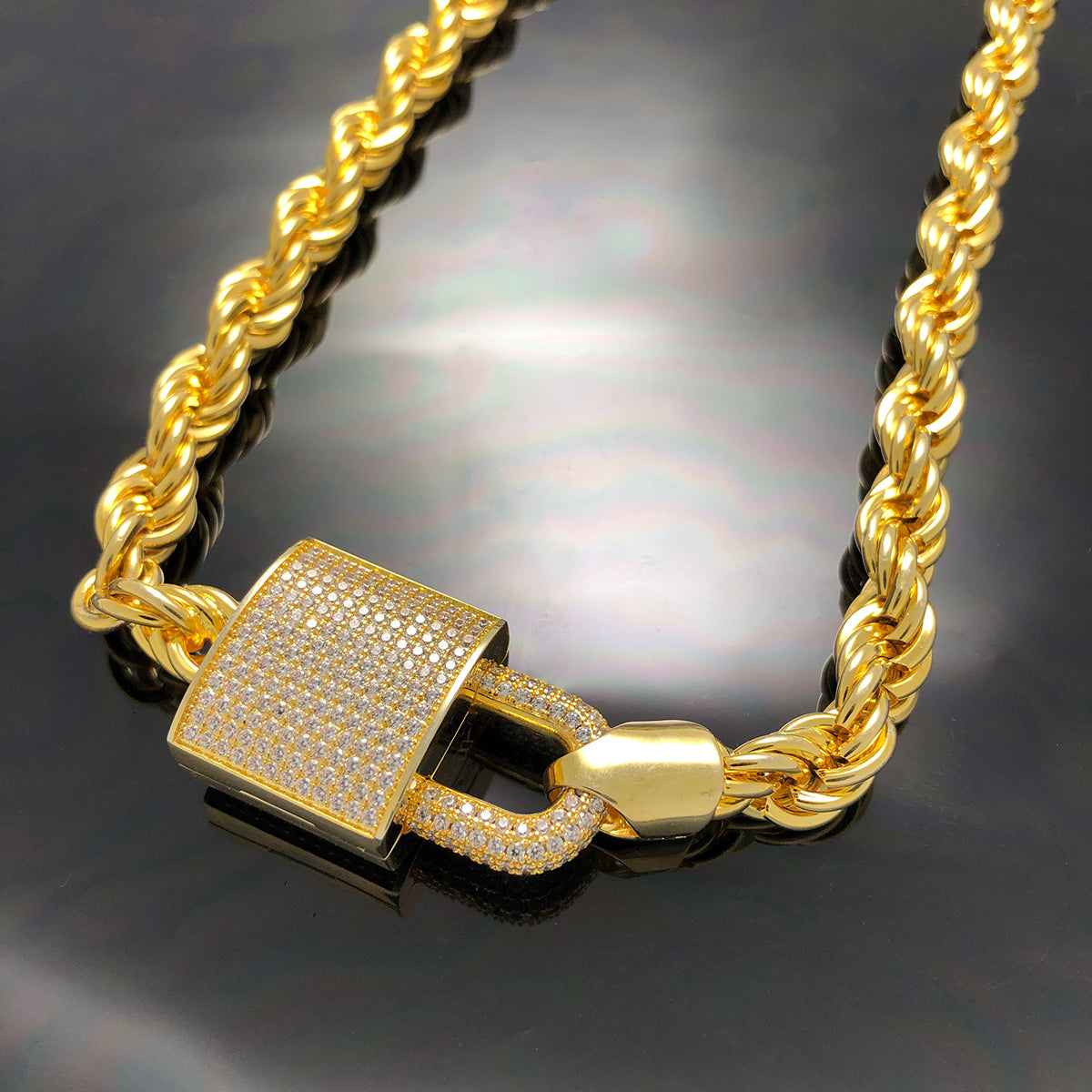 Rope Chain with Iced Lock Necklace 8mm
