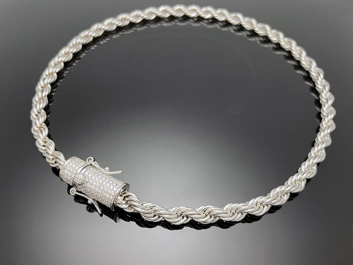 Rope Chain with Iced clasp Necklace 6mm
