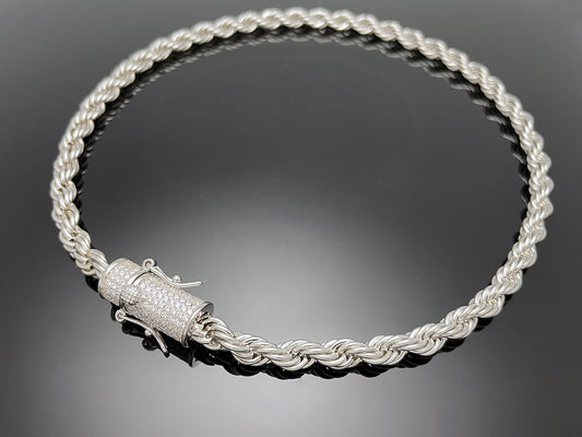 Rope Chain with Iced clasp Necklace 6mm