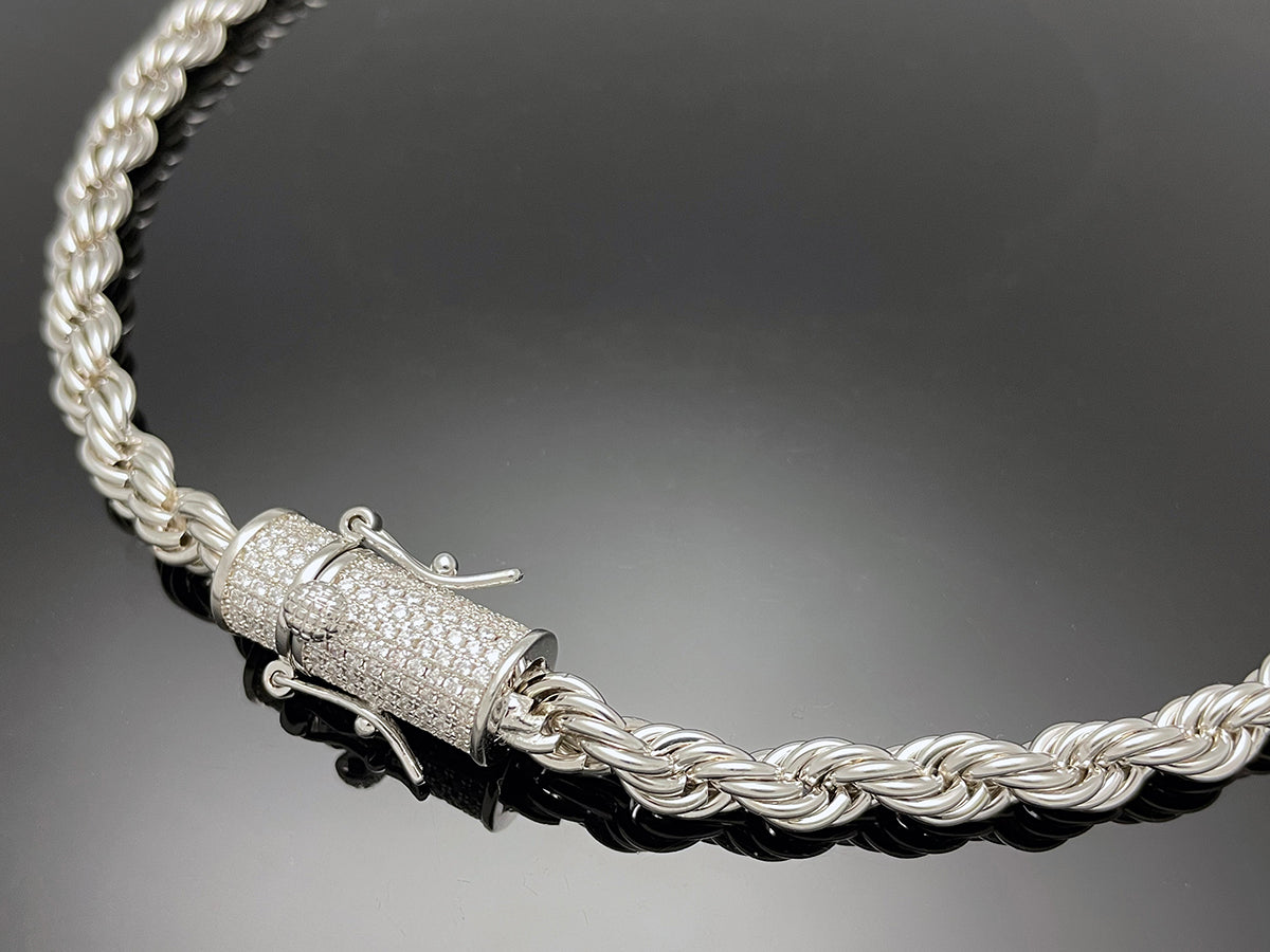 Rope Chain with Iced clasp Necklace 6mm