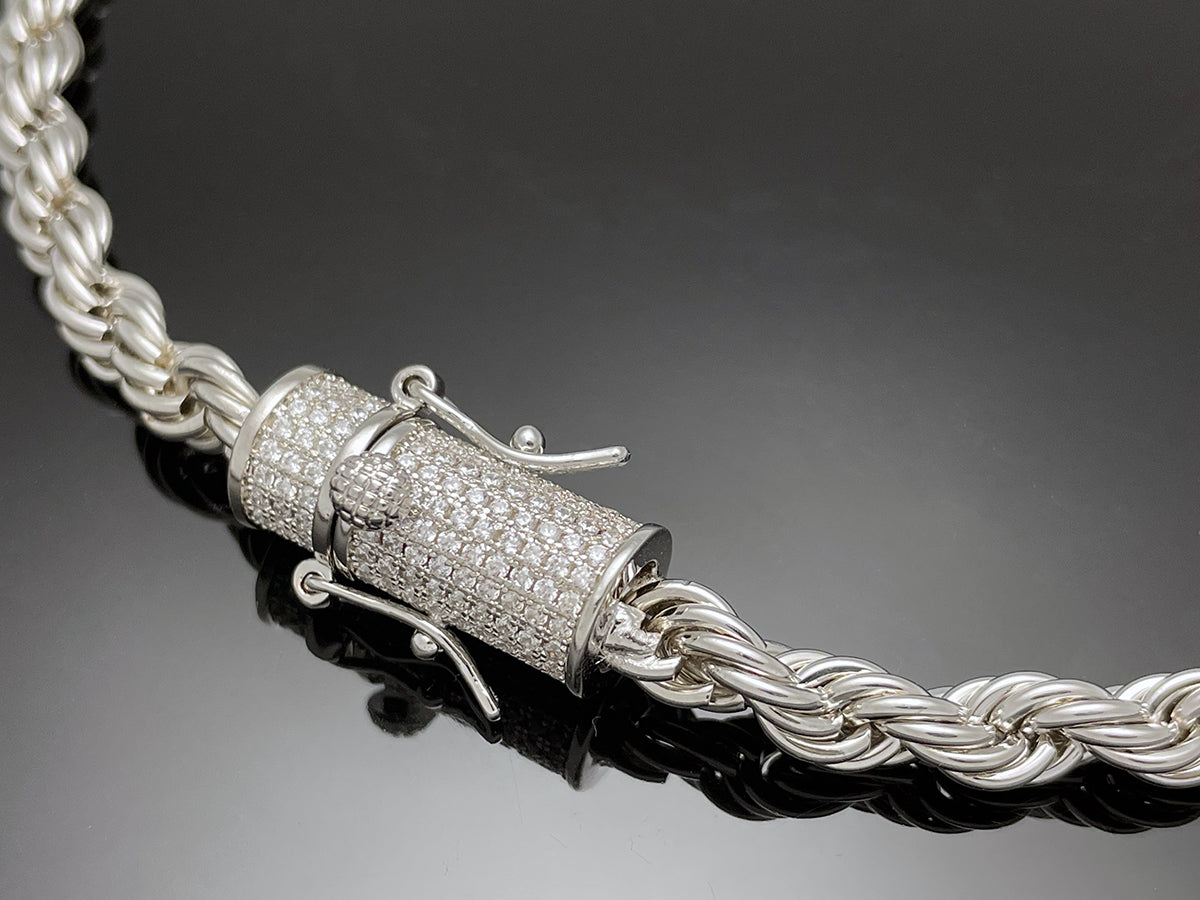 Rope Chain with Iced clasp Necklace 6mm