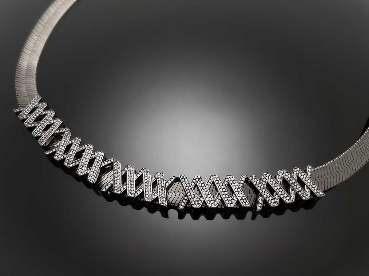 Iced WOOING Logo Snake Chain Necklace