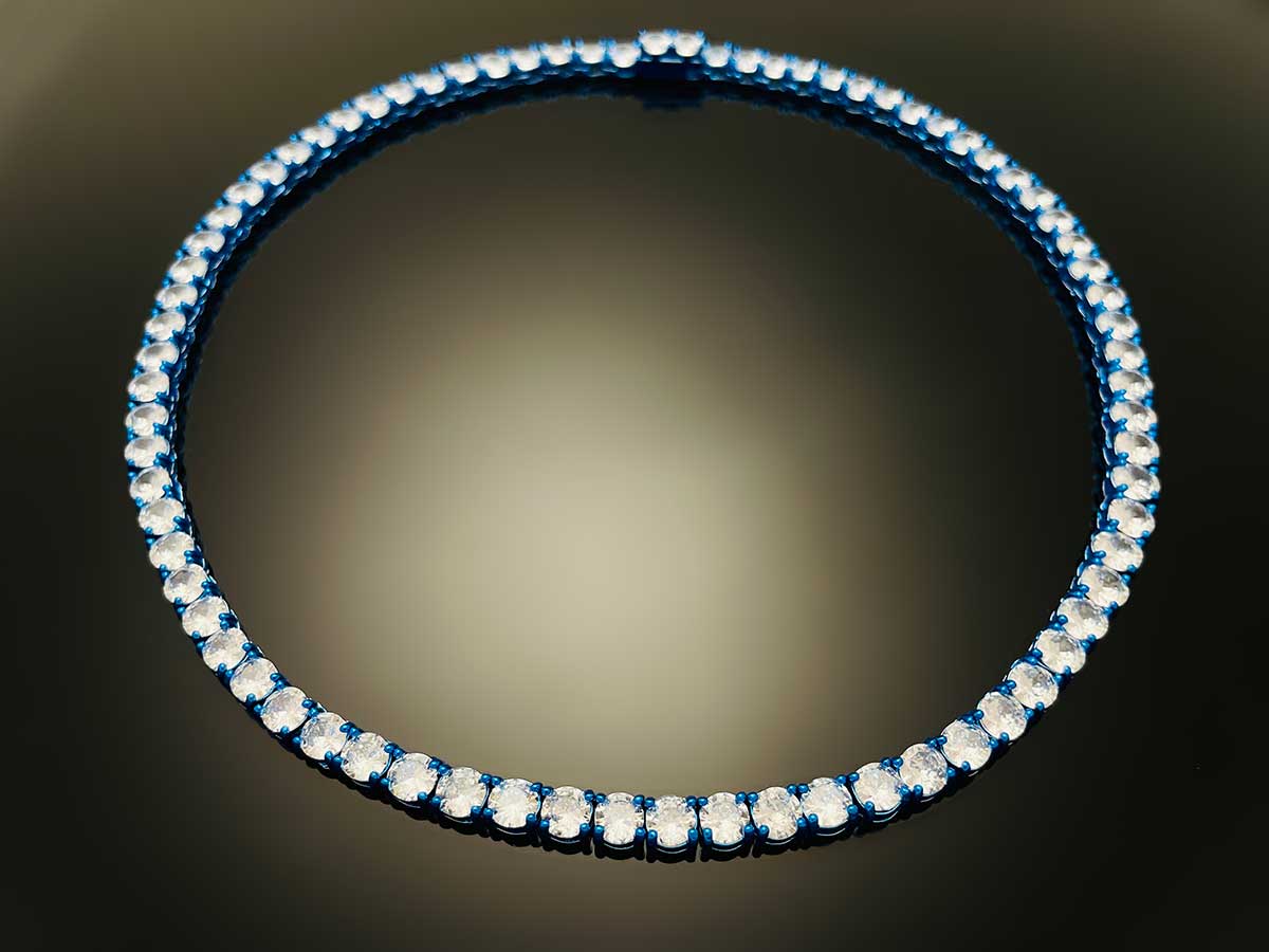 Color Tennis Chain Necklace with New Clasp Candy Blue