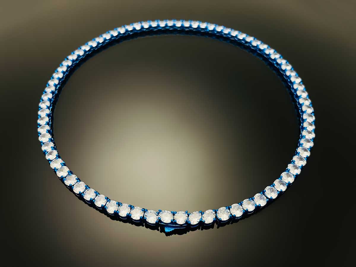 Color Tennis Chain Necklace with New Clasp Candy Blue