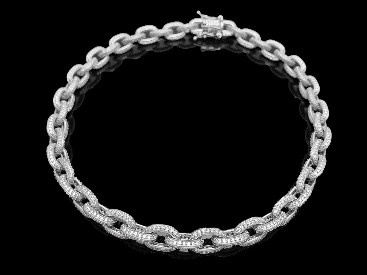 Iced Edge Oval Chain Necklace Sterling Silver
