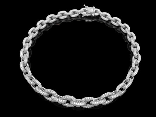 Iced Edge Oval Chain Necklace Sterling Silver