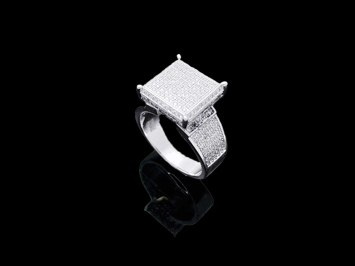 Flat Square Diamond Pave Ring