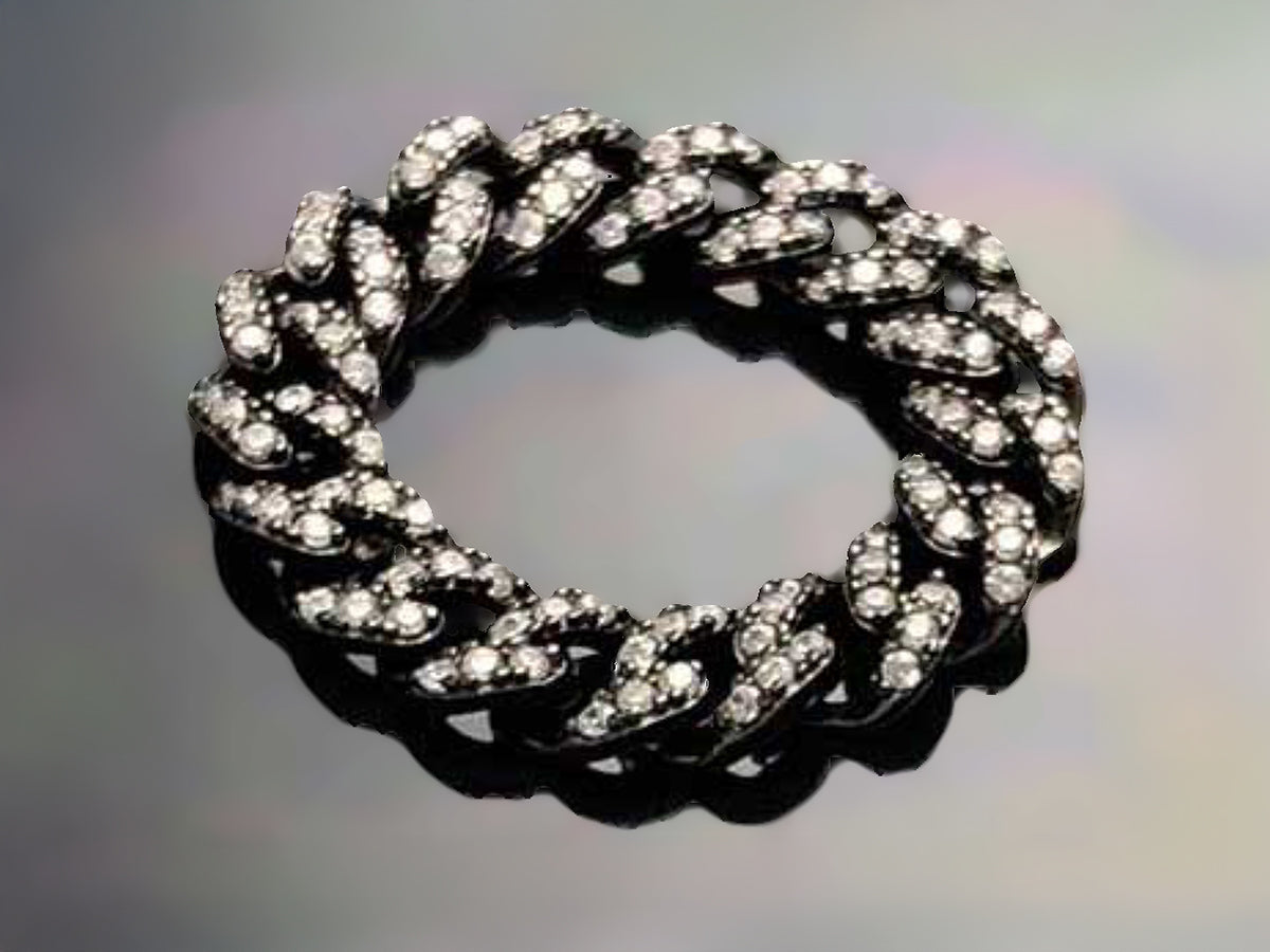 Iced Mini Cuban Chain Ring Sterling Silver
