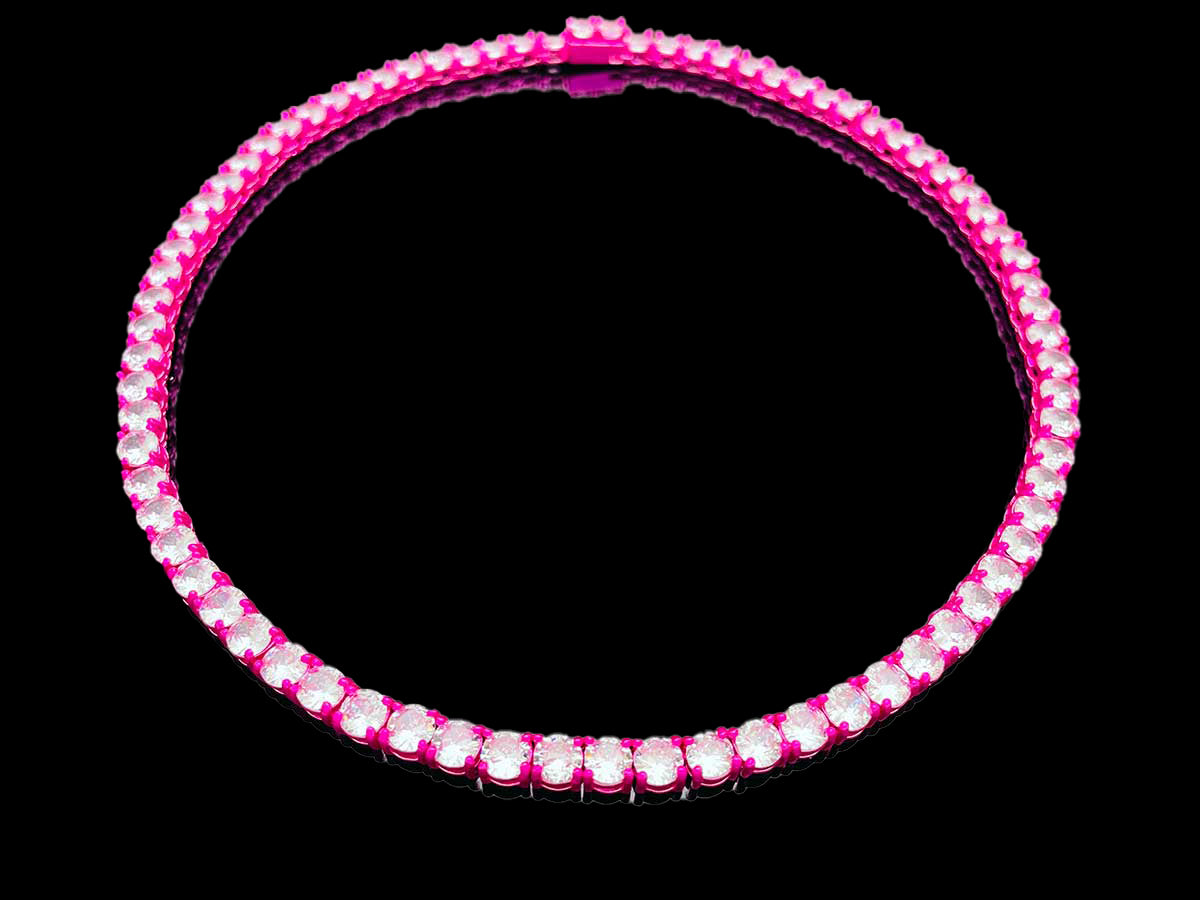 Color Tennis Chain Necklace with New Clasp Candy Pink