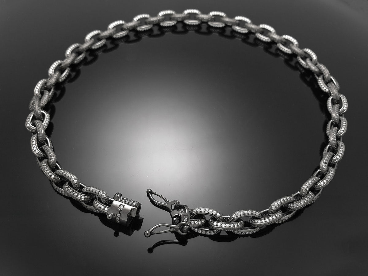 Iced Edge Oval Chain Necklace Sterling Silver