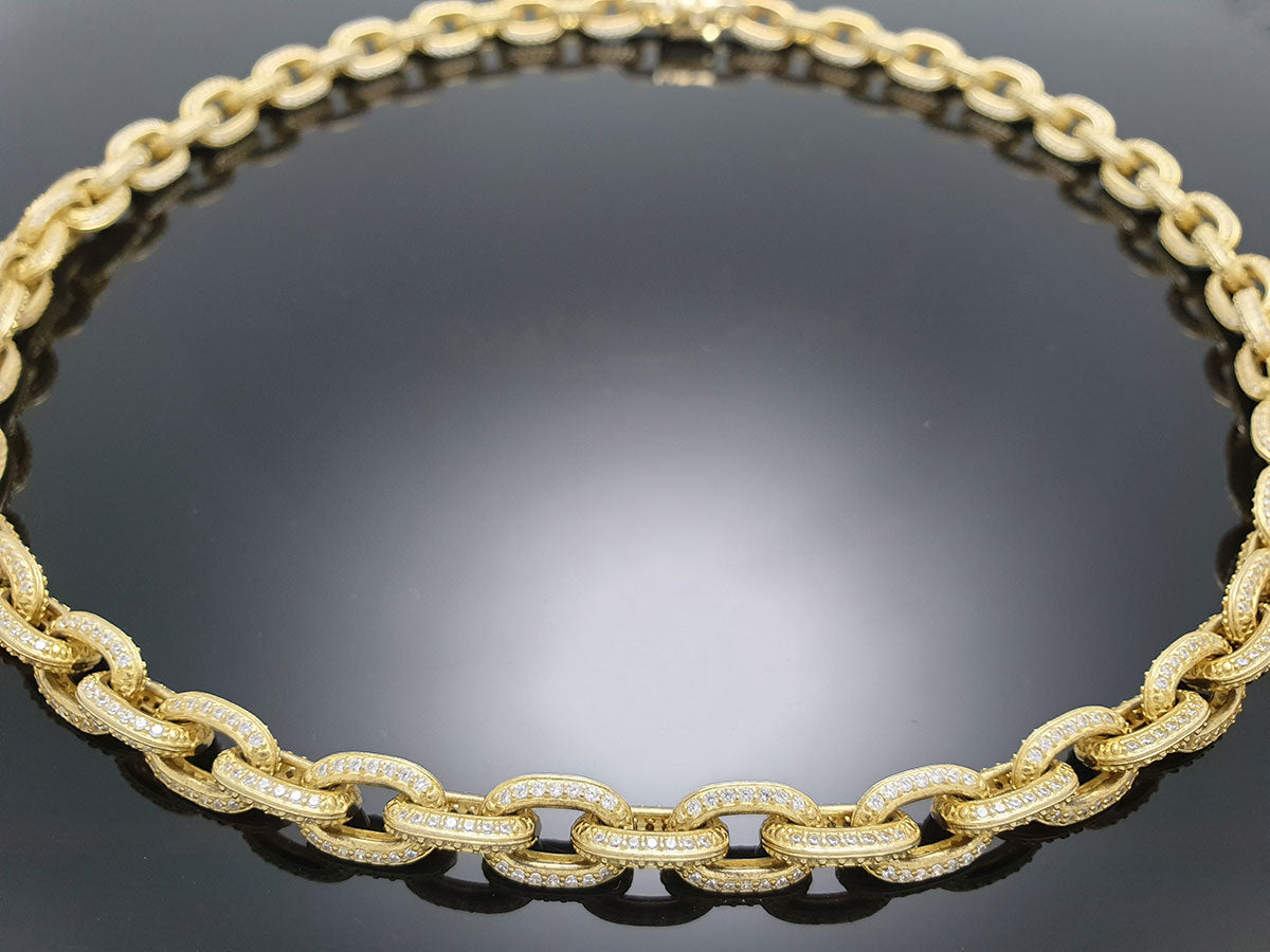 Iced Edge Oval Chain Necklace Sterling Silver