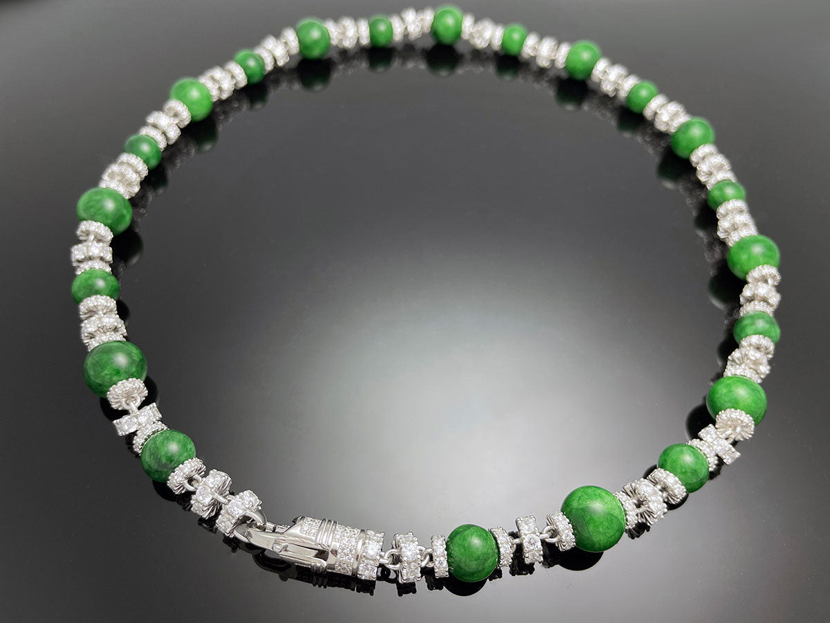 Iced Royal Jade Chain Necklace Sterling Silver