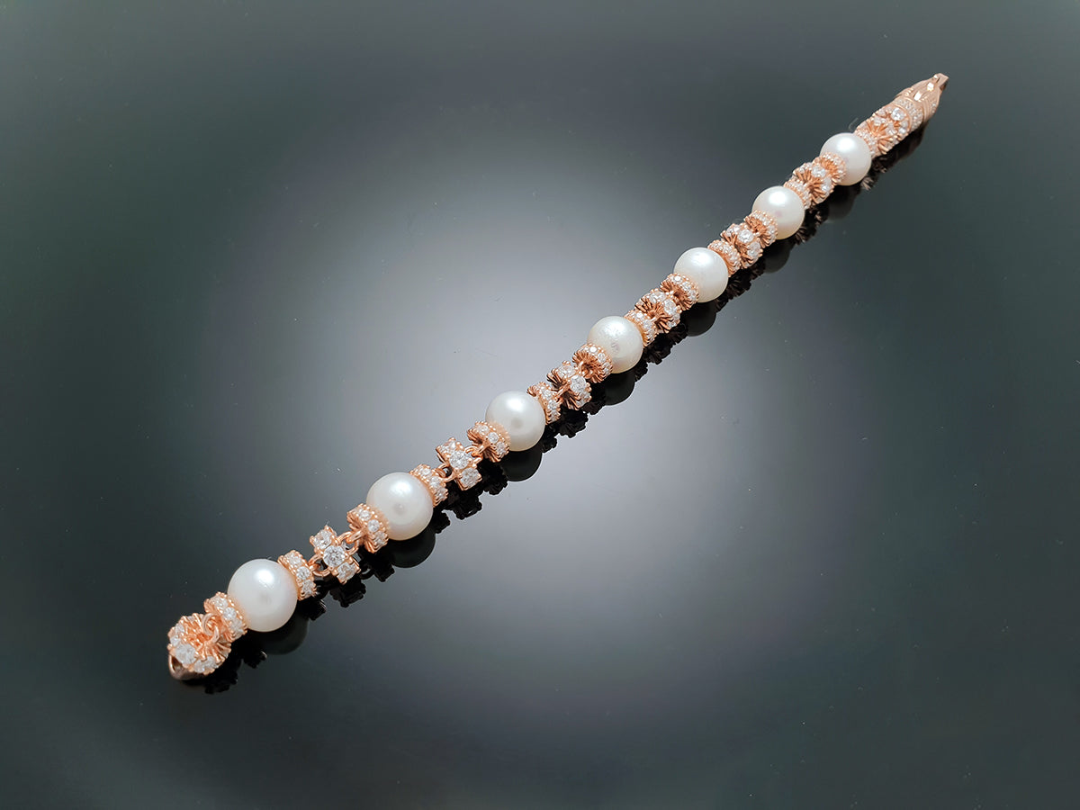 Iced Royal Pearl Chain Bracelet Sterling Silver