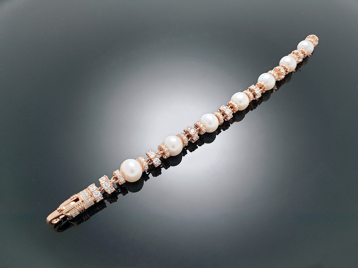 Iced Royal Pearl Chain Bracelet Sterling Silver