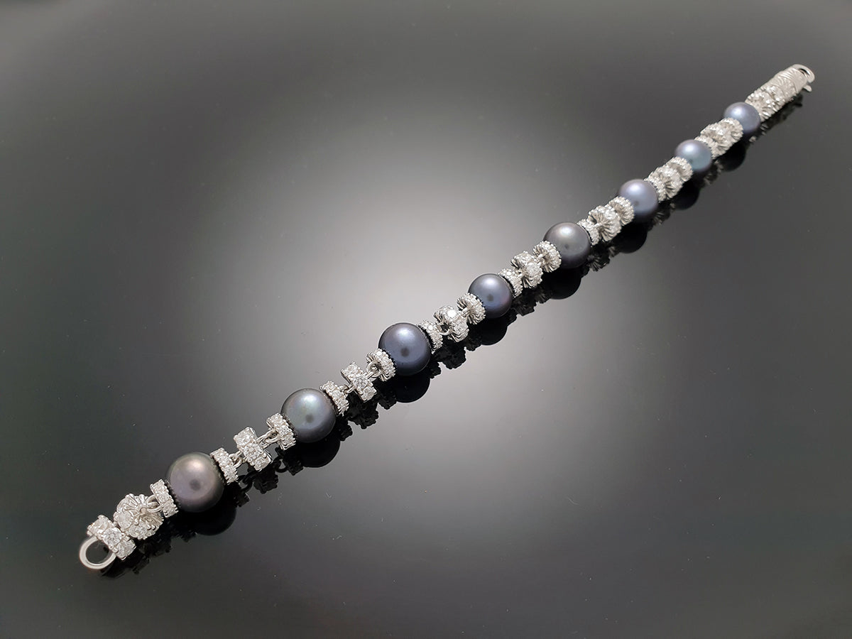Iced Royal Pearl Chain Bracelet Sterling Silver