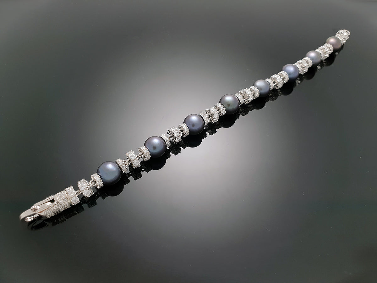 Iced Royal Pearl Chain Bracelet Sterling Silver