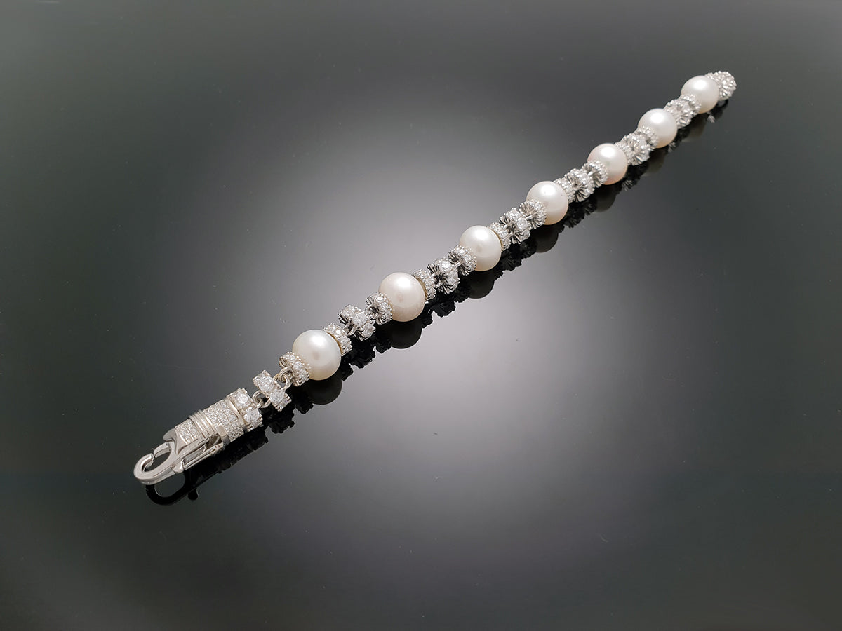 Iced Royal Pearl Chain Bracelet Sterling Silver