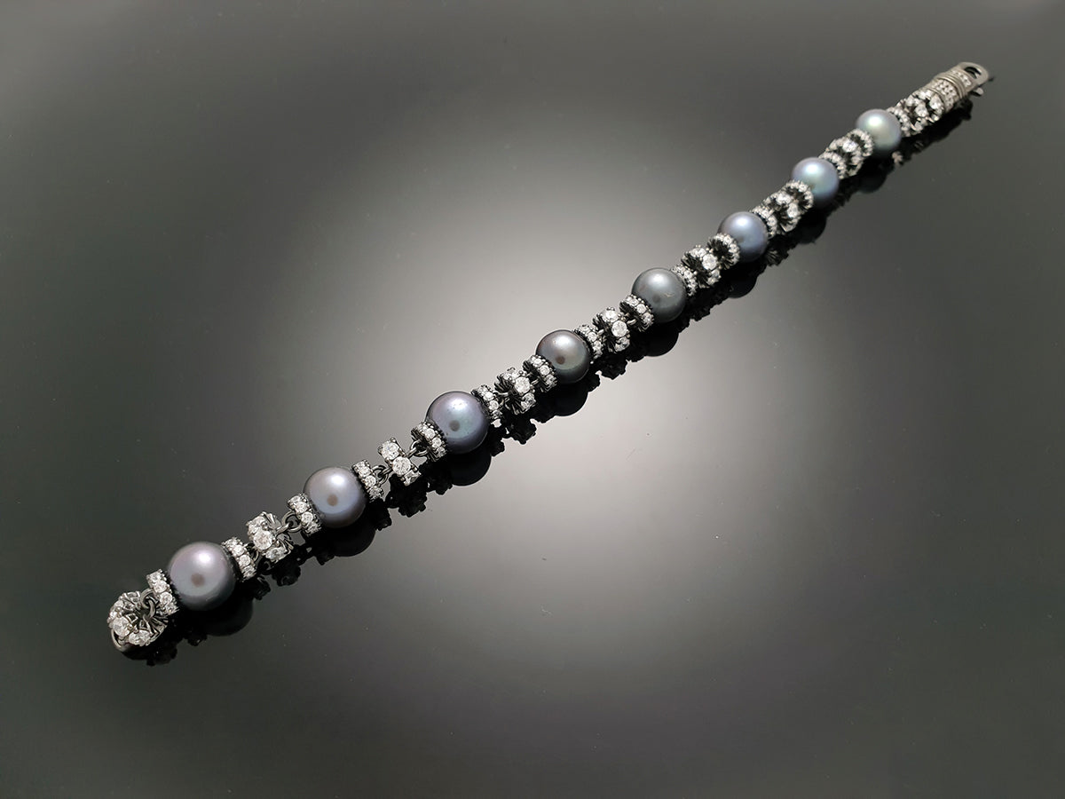 Iced Royal Pearl Chain Bracelet Sterling Silver