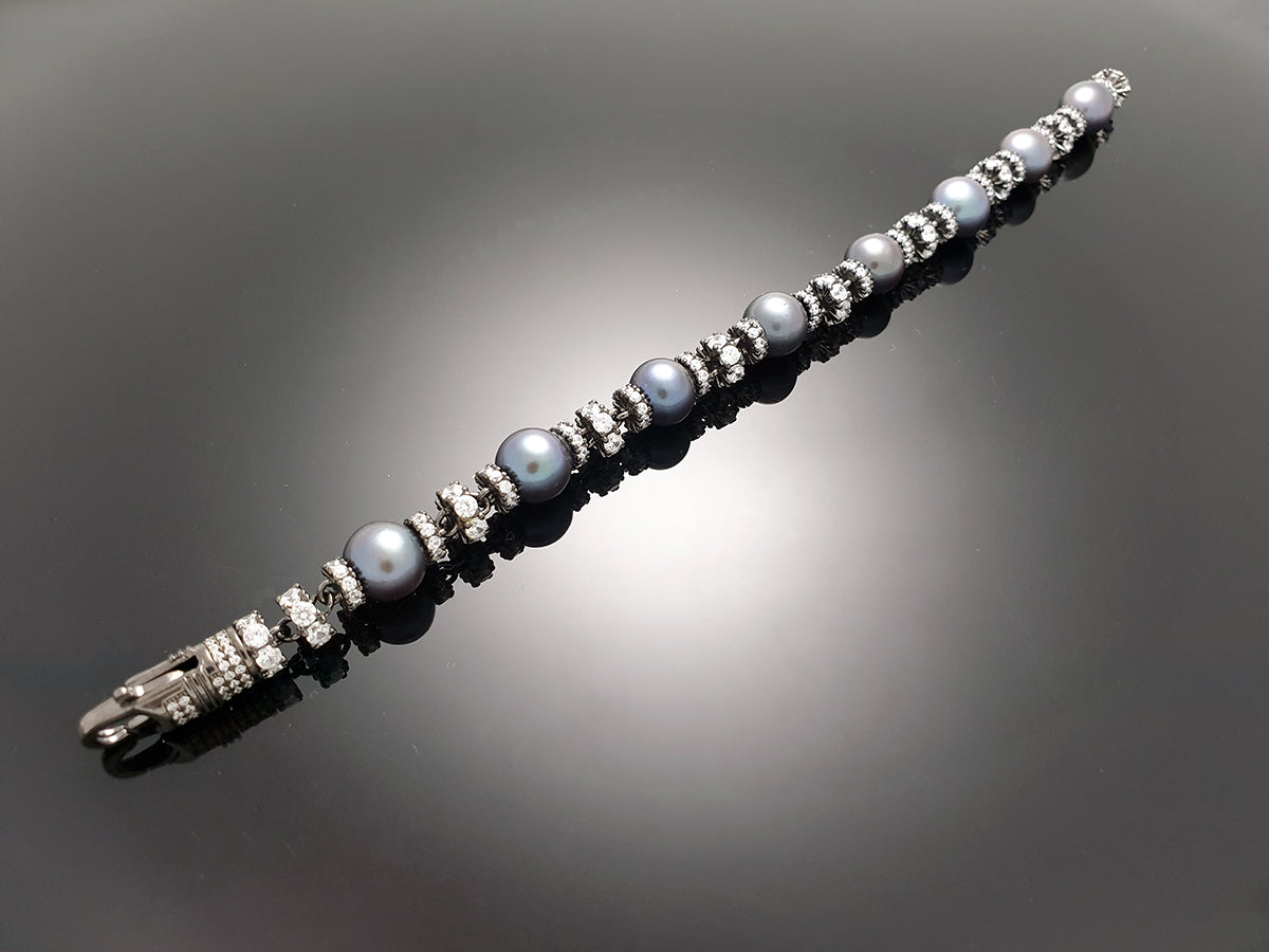 Iced Royal Pearl Chain Bracelet Sterling Silver