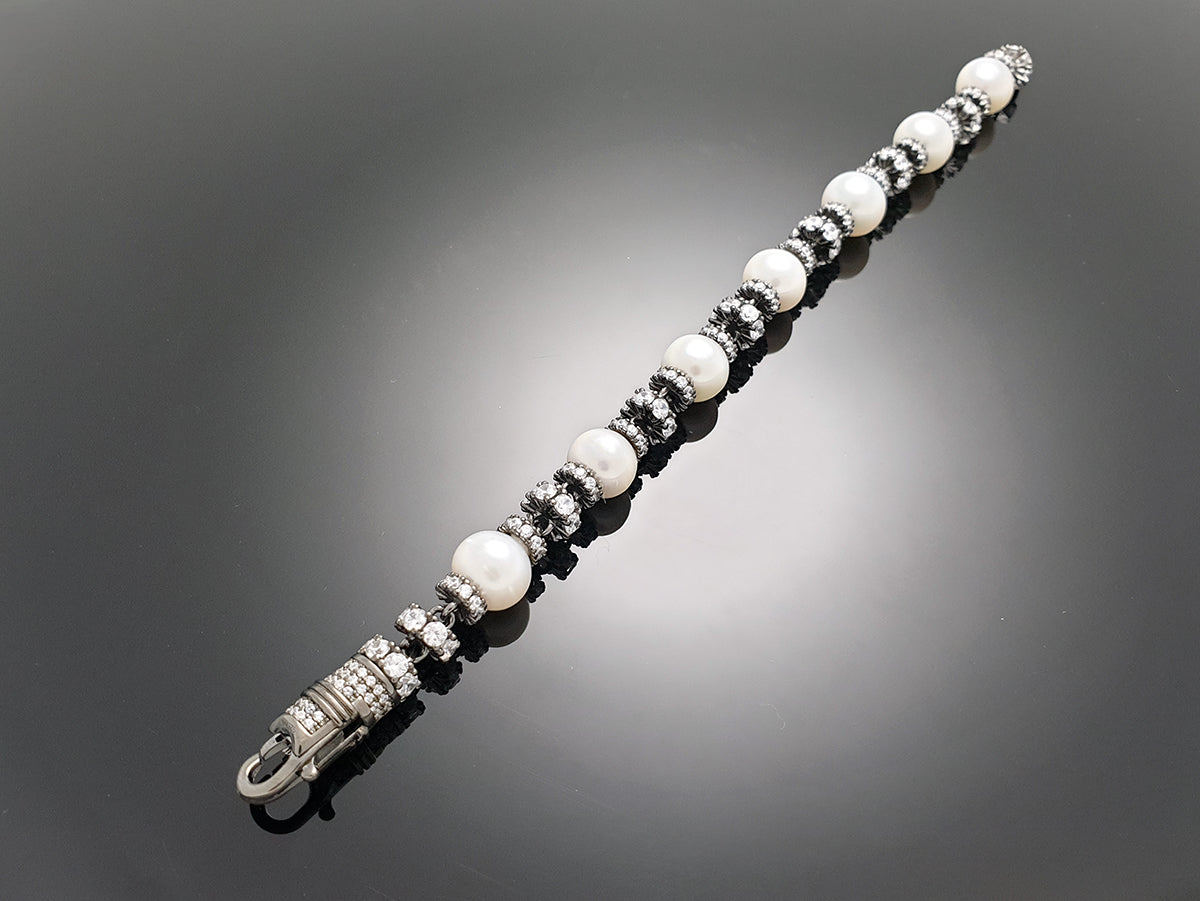 Iced Royal Pearl Chain Bracelet Sterling Silver
