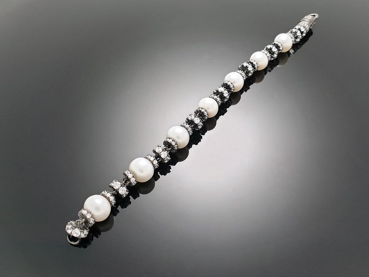 Iced Royal Pearl Chain Bracelet Sterling Silver