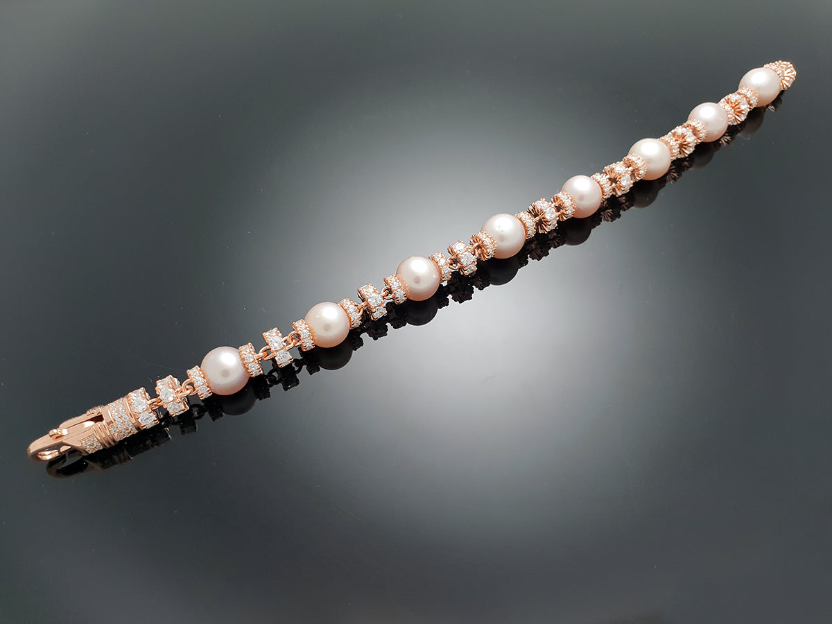 Iced Royal Pearl Chain Bracelet Sterling Silver