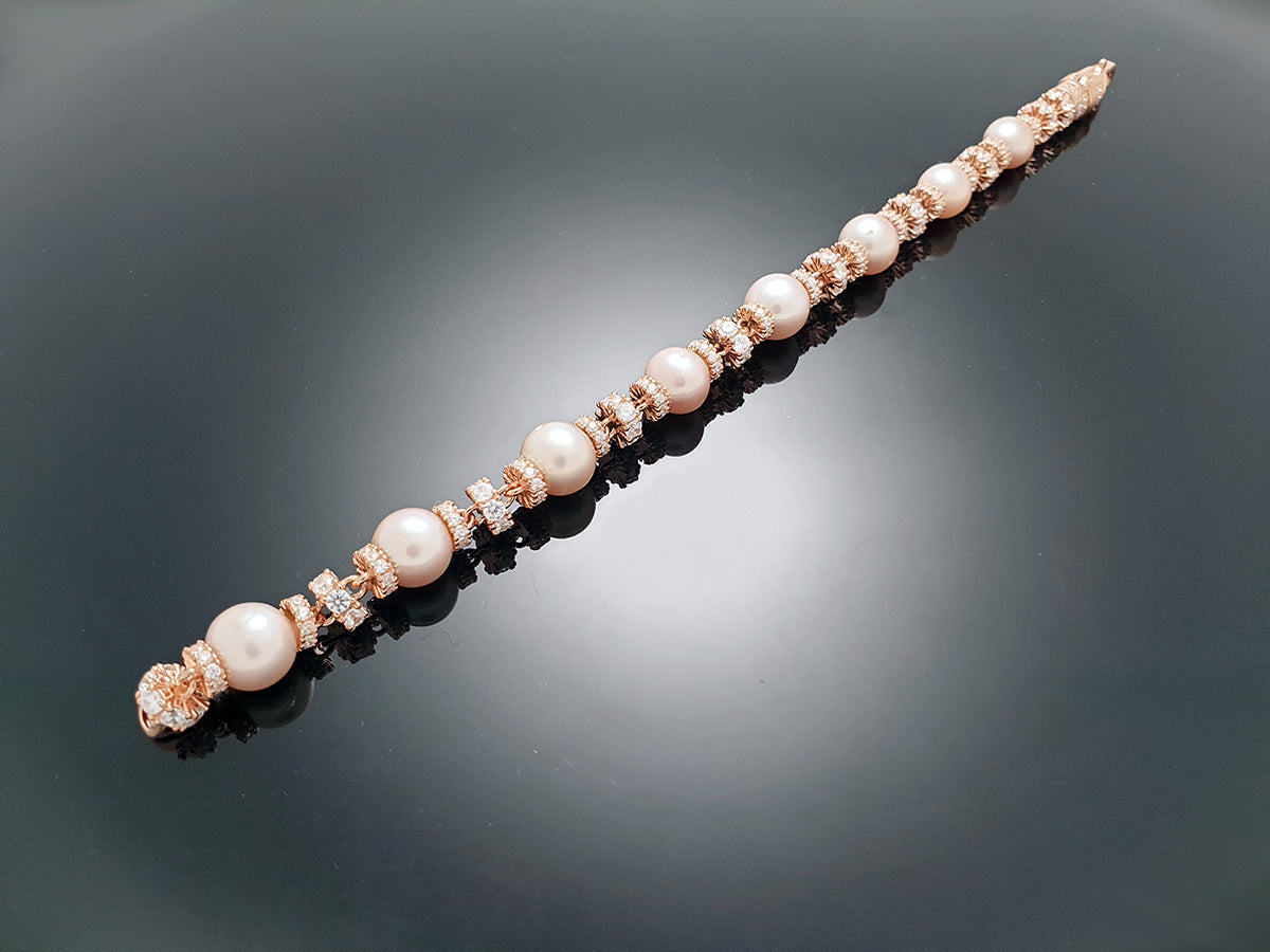 Iced Royal Pearl Chain Bracelet Sterling Silver