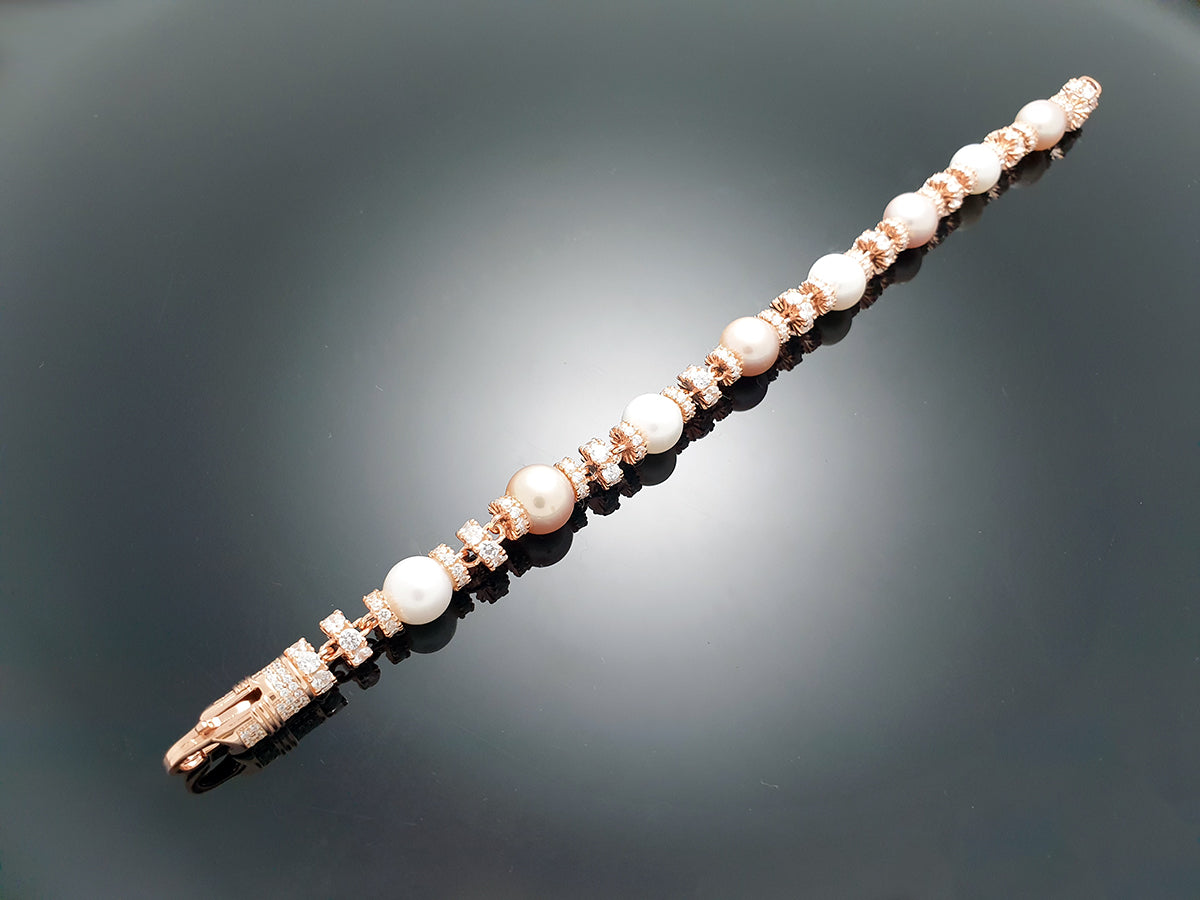 Iced Royal Pearl Chain Bracelet Sterling Silver