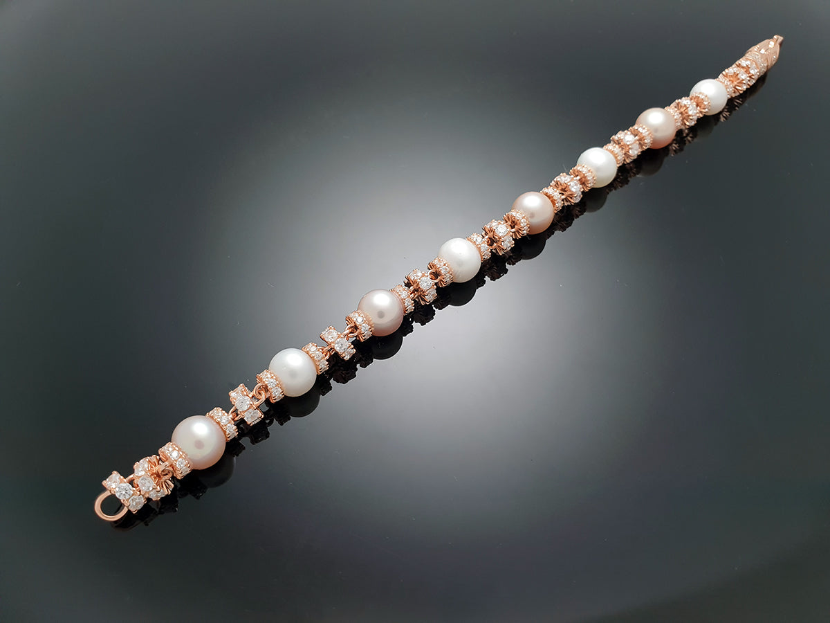 Iced Royal Pearl Chain Bracelet Sterling Silver