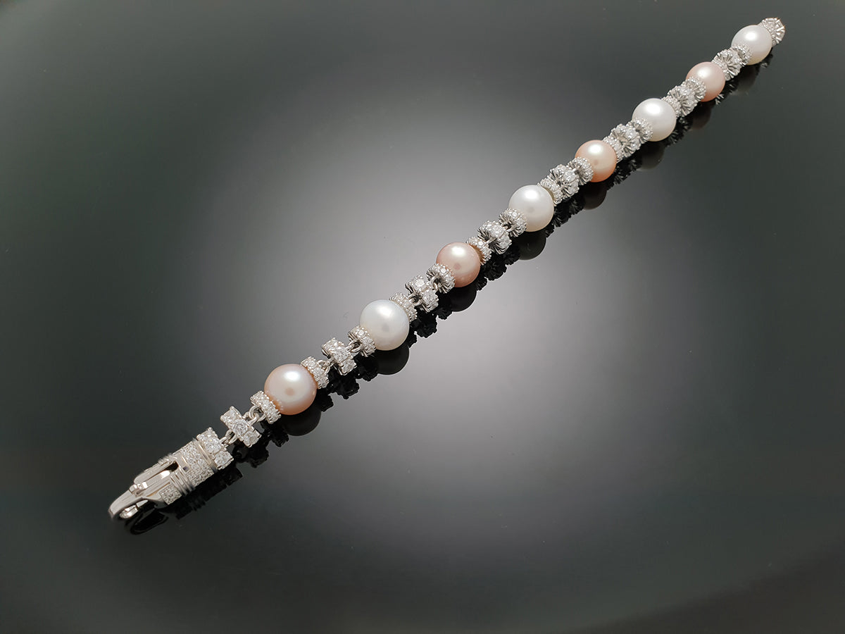 Iced Royal Pearl Chain Bracelet Sterling Silver