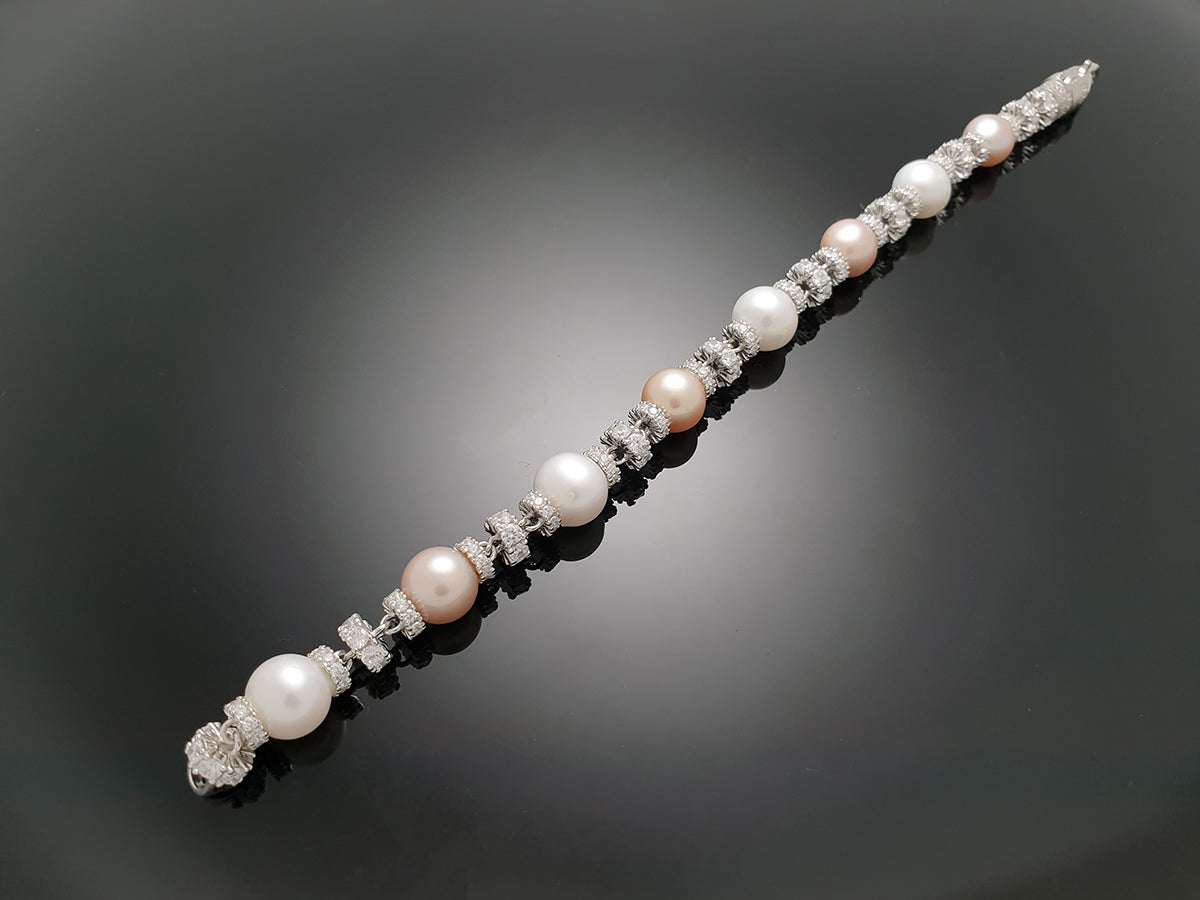 Iced Royal Pearl Chain Bracelet Sterling Silver