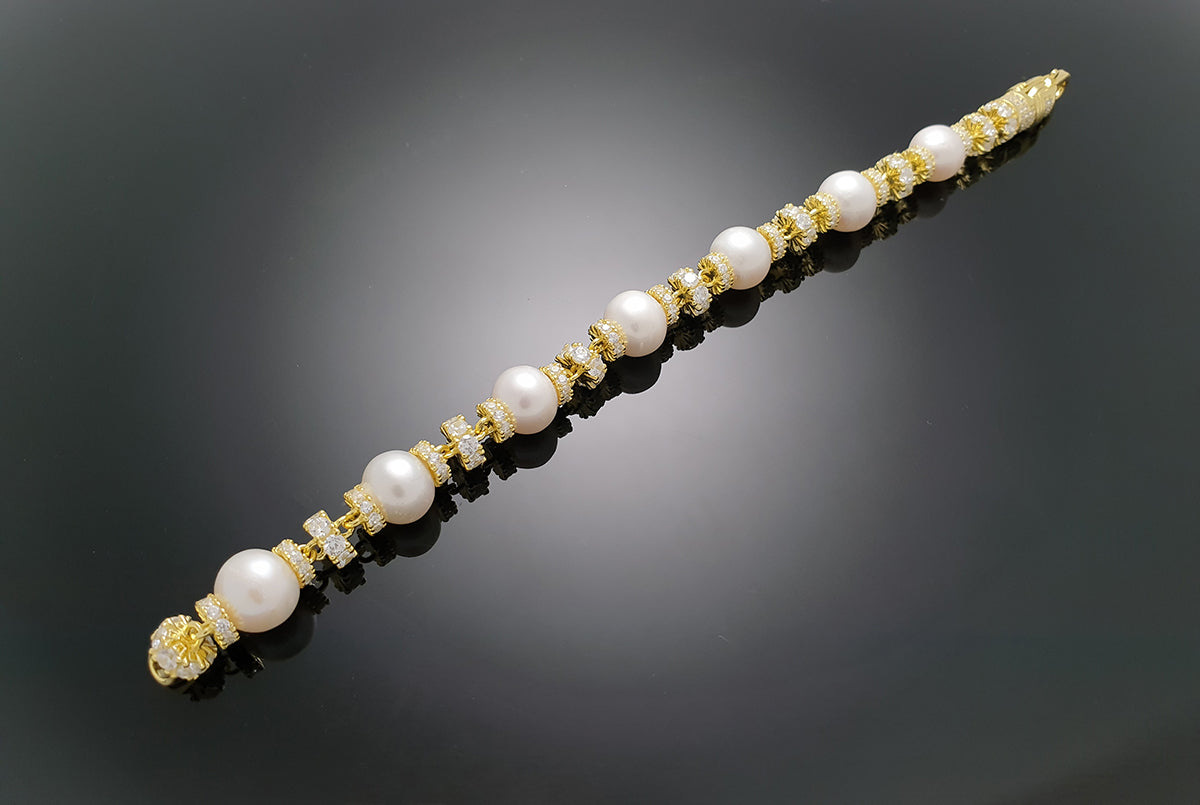 Iced Royal Pearl Chain Bracelet Sterling Silver