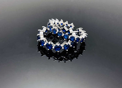 3mm, 4mm 블루 브릴리언트컷 4프롱 콤파스 레이어드 실버 오픈 링