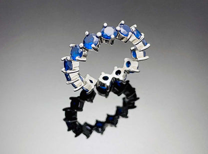 3mm, 4mm 블루 브릴리언트컷 4프롱 콤파스 레이어드 실버 오픈 링