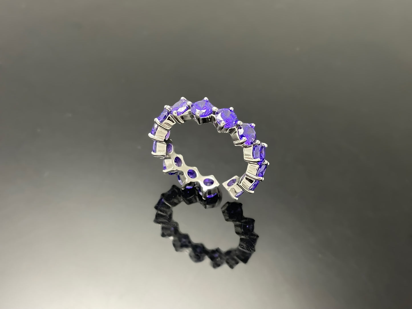 3mm, 4mm 퍼플 브릴리언트컷 4프롱 콤파스 레이어드 실버 오픈 링