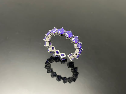 3mm, 4mm 퍼플 브릴리언트컷 4프롱 콤파스 레이어드 실버 오픈 링